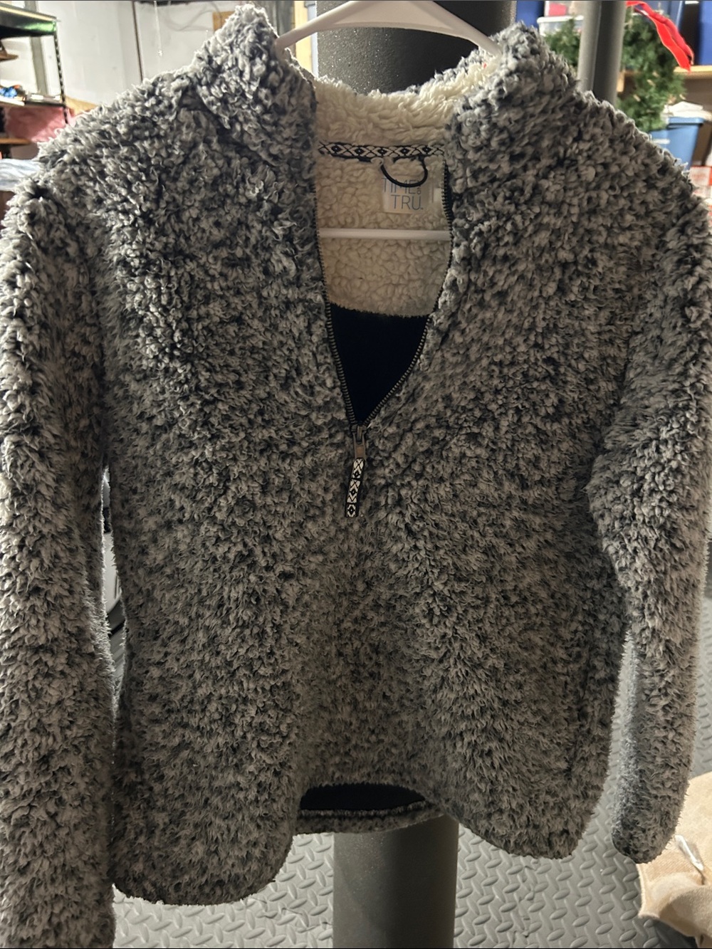 Time and Tru Gray Sherpa Half-Zip Jacket